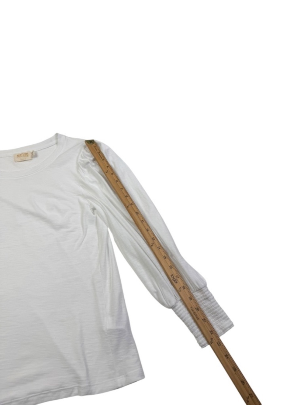 Nation LTD Loren Tee White Pima Cotton Puff Sleeve Smocked Cuff Top - Picture 13 of 16